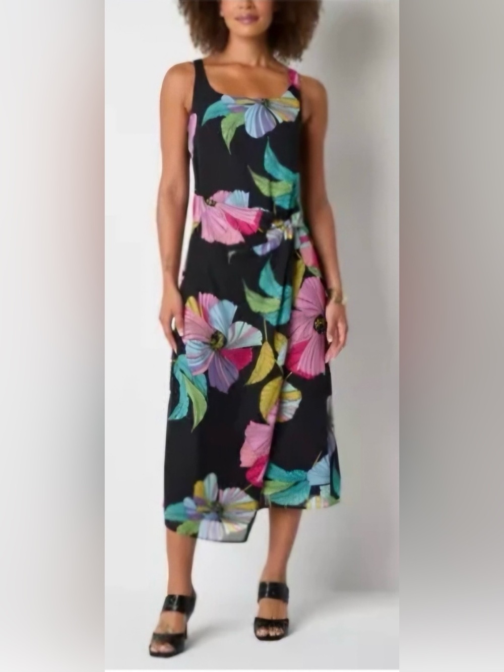 NWT-Isabel & Nina🌸
Black Midi Dress with Pink & Blue Floral Print🌸